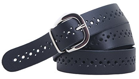 shenky Ledergürtel gelocht | 3cm Breite | Gürtel mit Gürtelschnalle | Herrengürtel | Echtleder | Bundweite 85cm | Schwarz