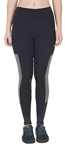 Avon Equine Women's Horse Riding Silicone Pullons Leggings Ladies Leggings Tights Sticky Bum Riding Pants (Large, Black/Grey)