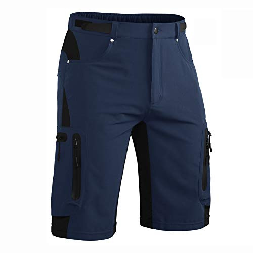 Hiauspor Kurze Hosen Herren, Leichte Wanderhose Atmungsaktiv Schnelltrocknen Cargo Bermuda Shorts Elastische Radlerhose MTB Fahrradhose Outdoorhose Sport Radhose Sommer mit 6 Taschen (Navy, M)