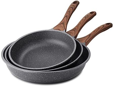 SENSARTE Nonstick Frying Pan Skillets, Swiss Granite Coating Omelette Pans, Healthy Cookware Chef's Pan, Free of Intentionally Added PFOA (9.5+11+12.5 Inch)