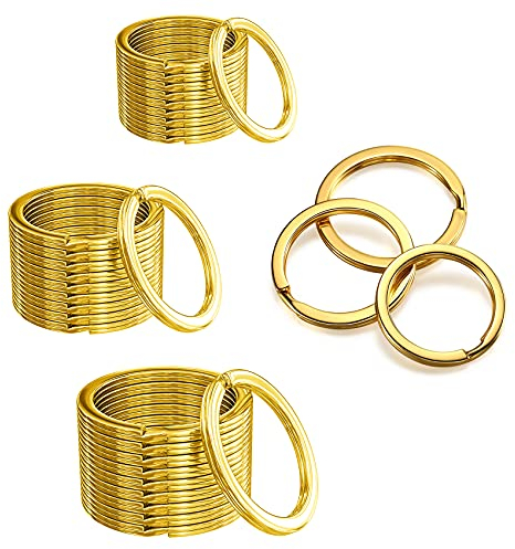 JeoPoom Schlüsselring[30 Stück], Flache Schlüsselanhänger Ring, Schlüssel Zubehör für Home Auto Office Schlüssel Befestigung, Arts und Crafts DIY Zubehör, 3 Verschiedenen Größen(Golden)
