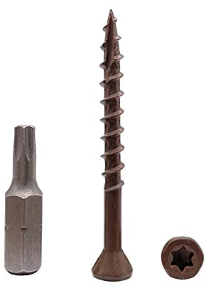 Lot de 600 vis à bois finition anticorrosion marron 4,2 x 45 mm pour terrasse en bois à tête Torx type 17 à tête fraisée vis extérieure (600, 4,2 x 45 mm)