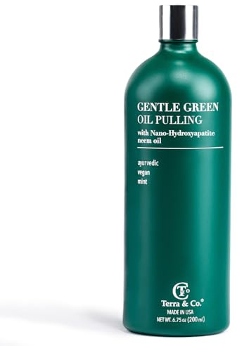 Terra & Co. Nano Hydroxyapatite Gentle Green Oil Pulling - Vegan Natural Mouthwash for Teeth and Gum Health – Alcohol-Free and Fluoride-Free - Made with Cold Pressed Plant Oils | 6.75 oz
