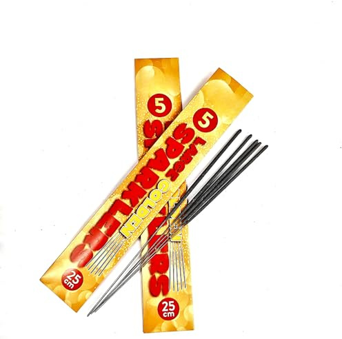 B4E 25cm Large Classic Golden Indoor Sparklers | For Adult and Children | For Birthdays, Weddings, Halloween, Bonfire Night, Christmas and New Year for Indoor Use (200 Sparklers)