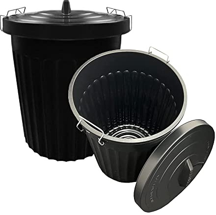 Pluto Packaging Large Black Home Waste Garden Indoor Outdoor 100 Litre Strong Refuse Dustbin With Metal Clip Lid (2)