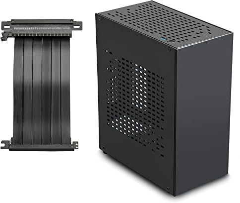 Aluminum Mini ITX Case with PCIe 3.0 Riser, JOYJOM Mini PC Case, SFF Small Form Factor PC Case, TX Computer Gaming Case Supports GPU Graphics Card (Black)