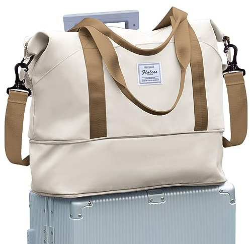 Reisetasche Damen Sporttasche 40x30x20 Ryanair Handgepäck Tasche Weekender Bag Schwimmtasche Wasserdicht Travel Bag Duffle Bag Fitnesstasche Trainingstasche Frauen für Reise Gym,A13-Beigebraun