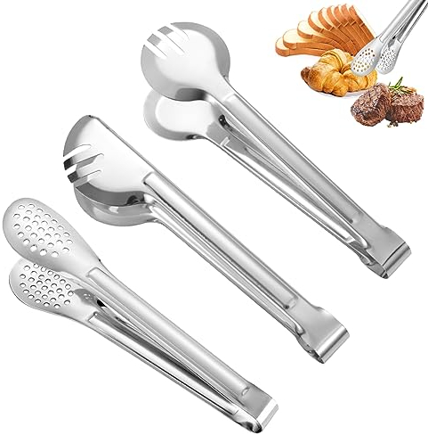 3 Pezzi Multifunzionale Pinza Cucina Acciaio Inox,Pinze da Cucina Professionali,Pinza da Cucina Lunga per Alimenti,Pinze per Cucina Insalate, Barbecue, Cubetti di Ghiaccio, Salsicce, Spaghetti