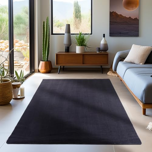 Carpetsale24 Waschbarer Teppich Kurzflor 120x170 cm Schwarz Modern Einfarbig Weich rutschfest Pflegeleicht Maschinenwaschbar für Wohnzimmer Schlafzimmer Esszimmer Küche