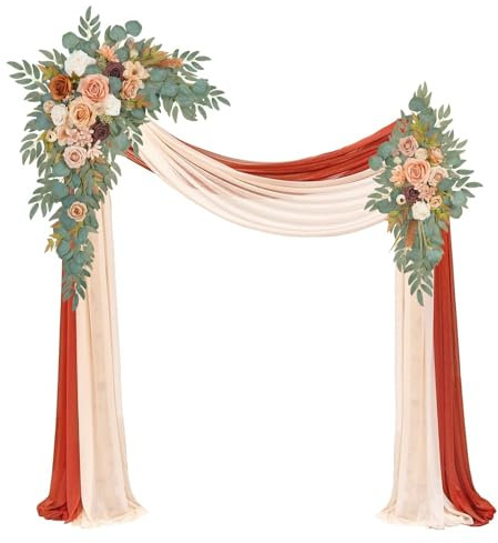 Muhanjia Artificial Arch Flowers Kit(Pack of 4),2Pcs Artificial Flower Arch Decor, 2Pcs Drapes, Ceremony and Reception Background Rose Decoration, Terracotta Champagne Floral Party Outdoor Decor