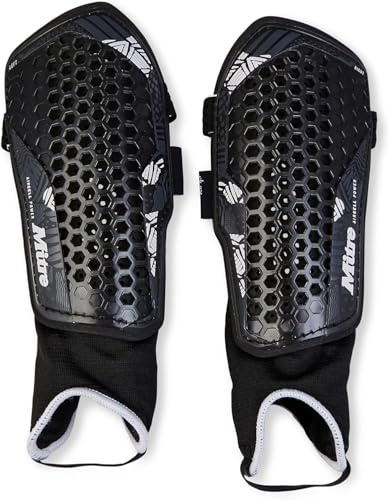 Mitre Aircell Football Ankle Protection Shin Pads | Extremely Breathable | Lightweight Shin Guard, Black/White, L