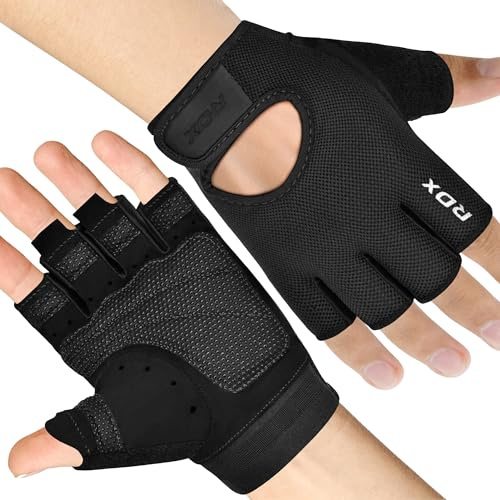 RDX Weightlifting Gloves for Men Women, Breathable Ventilation with Half Finger Gym Workout, Good Grip (Black, L)