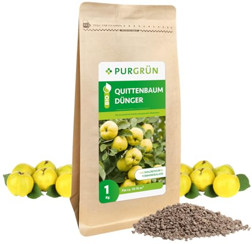 Purgrün® Bio-Quittenbaum-Dünger 1 kg – Organisch-mineralische Rezeptur – Feinkörniges Krümelgranulat – NPK 6+3+8 – Mit Magnesium für aromatische Früchte – Verbessert die Bodenqualität