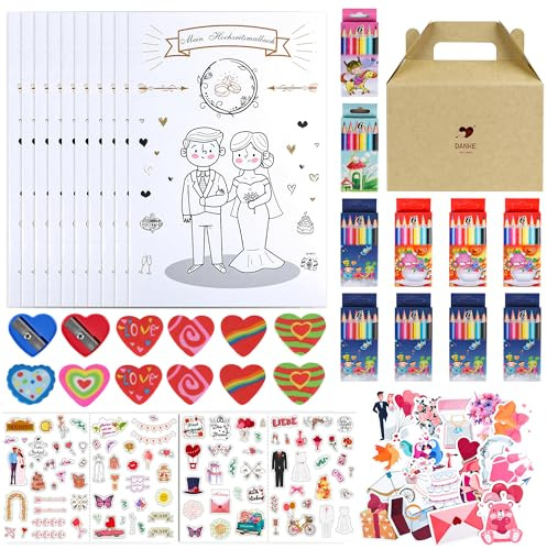 Lot de 10 livres de coloriage indiens Crayons de couleur et autocollants – Bonbonnière pour mariage – Livre de coloriage pour enfants