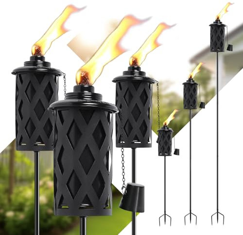 SNOGSWOG Citronella Torches for Outside Set of 6, Black16 Oz Outdoor Garden Torches with 3-Prong Grounded Stake, 59 Inch Metal Torch for Garden Décor, Outside Torches for Backyard, Garden, Patio