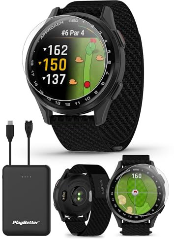 Garmin Approach S50 (Slate/Black) Golf GPS Smartwatch Bundle - 1.2 AMOLED Display, On-Course Features, Wrist Heart Rate with PlayBetter Screen Protectors & 5000mAh Portable Charger