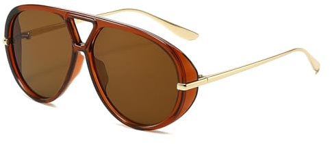 YAMEIZE Occhiali da sole da pilota oversize per donne uomini rotondi anni '70 retrò doppio ponte vintage grande montatura punk occhiali da sole UV400, Marrone/Marrone
