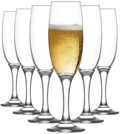 Acan Tradineur - Pack de 6 Copas de Cava de Cristal, Modelo Empire, champán, cócteles, Elegantes, aptas para lavavajillas (220 ml - 21 cm)