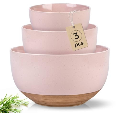 AmorArc Ceramic Mixing Bowls|Nesting Bowls Set of 3 for Kitchen|Stoneware Serving Bowls with Rustic Terracotta Underside for Mixing,Cooking,Baking,Salad| Microwave & Dishwasher Safe 4.6/2.8/1.3 Qt