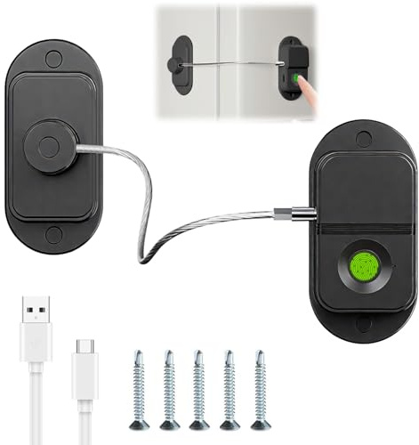 Kühlschrank Schloss mit Fingerabdruck - USB-Laden Schubladen Kindersicherung Schranksicherung Ohne Bohren Fenstersicherung Kinder Geeignet Baby Schrank Kindersicherung für Haus und BüRo (Schwarz)