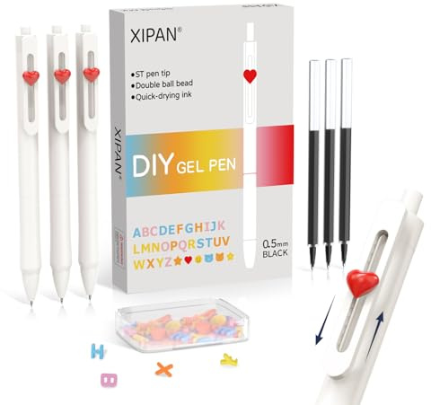 Xipan Cute Gel Pens,3Pcs Fine Point Smooth Writing Pens with 3 Extra Refills, 0.5mm Quick Dry Black Ink Fidget Pens, Office Supplies Fun Aesthetic Pen Gifts for Women