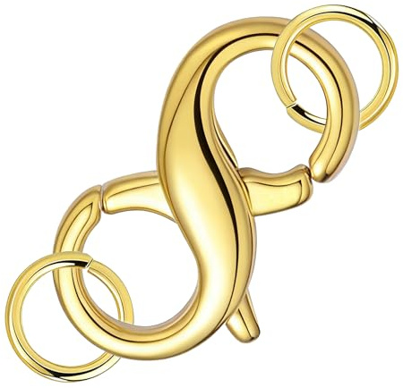 XETHI Smyckeslås | 16mm 8-Formad Armbandsförlängare Guld | Dubbelt Karbinlås för Halsband och Längdjustering (Guld)