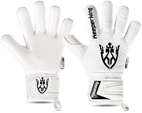 Keeperking målvaktshandskar vuxna barn ungdomar med och utan fingerskydd fotbollshandskar avtagbara fingersave 4 mm unisex (vit, 6)