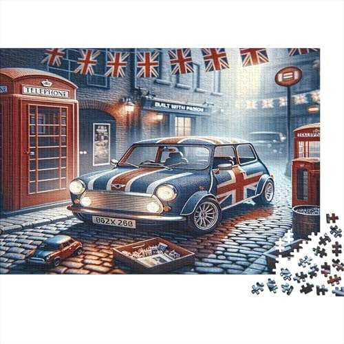British Mini Car1000-Piece Eco-Friendly Recycled Cardboard London Street Vintage Car UK Flag Shops Jigsaw Puzzle for Adults - Educational Fun, Wall Decoration & Housewarming Gift52x38cm/1000pcs
