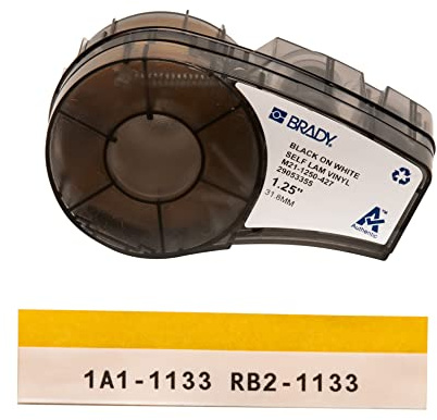 Brady Self-Laminating Vinyl Labels for Label Printer M210 & M211 - Self Adhesive Vinyl Printer Labels - Cable Management - Black on White (31.75 mm x 4.30 m) - M21-1250-427