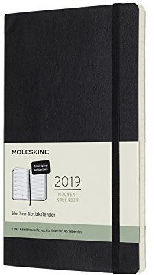 Moleskine 8058341719367 clásica – 12 meses Calendario semanal Alemán 2019, A5, tapa blanda, negro
