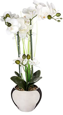 Atmosphera - Orchidée Artificielle - Vase Argent en céramique - H53 cm