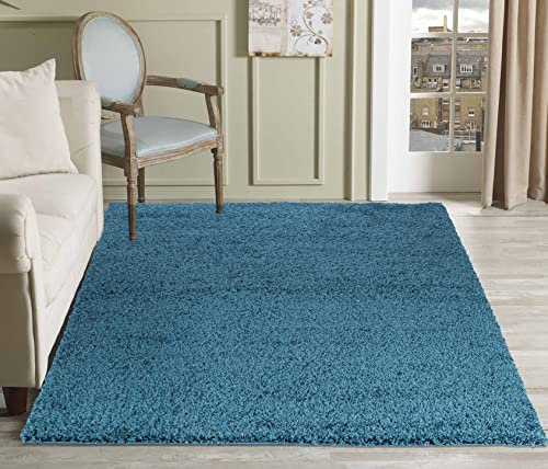 Serdim Rugs Living Room Shaggy Area Rugs, Polypropylene, Teal, 200x290cm(6'7x9'6)
