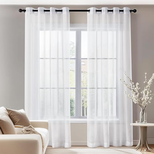 Deconovo Tende Camera da Letto Tende per Interni Moderne 2 Pezzi Trasparenti in Voile per Casa Finestre 140x290 CM Bianco