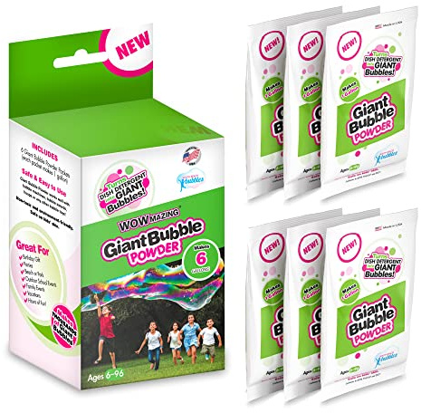 WOWmazing Big Bubble Refill Powder Mix (6 Packets) - Turns Dish Detergent into Giant Bubbles. Makes 6 GALLONS! - Made in USA