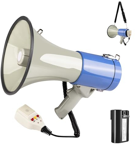 Loudmore 50 Watt Megaphone Bullhorn with Siren, 240S Recording, Detachable Microphone & Strap
