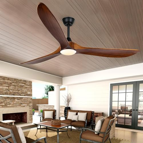AUNLPB 70 inch Large Ceiling Fan with Lights, Outdoor Ceiling Fan for Patio Damp Rated, 3 Blades Propeller Wood Ceiling fans with light, Reversible Quiet DC Motor for Exterior Porch Farmhouse Gazebo