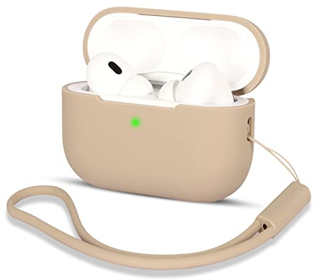 AOTUAO Kompatibel mit AirPods Pro 2 Hülle Case, Silikon Stoßfeste Schutzhülle für AirPods Pro 2. Generation 2022 Case Cover mit Silikon Lanyard, Front-LED Sichtbar, Milk Tea
