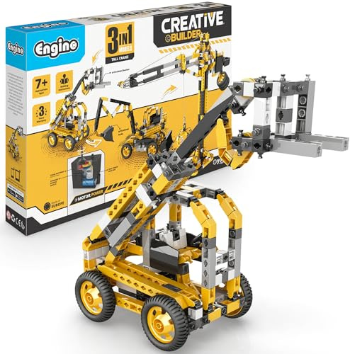 Engino: Creative Builder – 3-i-1 hög kran – motordriven modellbyggstensset, maskinserie, snäppmontering, ingenjörbyggstensbyggsats, barn från 7 år
