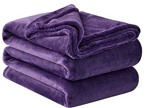 Aisbo Fleece Throw Blanket Purple - Versatile Soft Warm King Size Blanket Fluffy Extra Large Throws for Bed, Cozy Solid Flannel Blanket for Sofa Couch, 230x270cm
