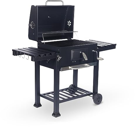 Sudoo Barbecue au charbon de bois portable sans fumée avec couvercle, thermomètre intégré et 2 roues pour jardin, pique-nique, fête, camping (style 1)