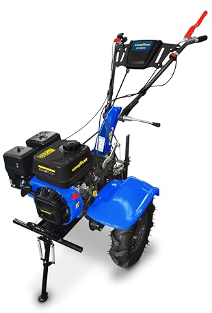 Goodyear - Motoazada a Gasolina 7 CV 208cc. Se Envía Montada y Lista para Usar. Ancho 750mm-1000mm. Profundidad 150mm-300mm. Manillar Ajuste Lateral/Altura. 32 Cuchillas. Velocidades 2+1