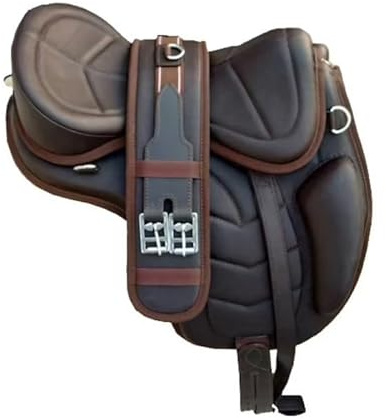 Sazaar Tack Selle sans arçon Freemax pour cheval en cuir marron Softy - Selle légère et belle pour équitation classique - Taille : assise de 30,5 à 45,7 cm (33 cm)