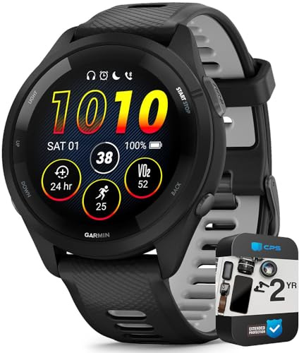Garmin Forerunner 265 Running GPS Smartwatch, AMOLED Display, 46mm, Black/Powder Gray, 010-02810-00 - Bundle w/Deco Essentials 26-Month CPS Plan