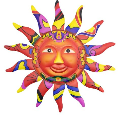TAIYOU Decorazione Murale Sole Colorato Decorazioni Murali Tridimensionali Casa Scultura Parete Sun Wall Decorazione Parete Ferro Giardino Adatto Camera Letto Soggiorno Giardino 32.5cm Arancione