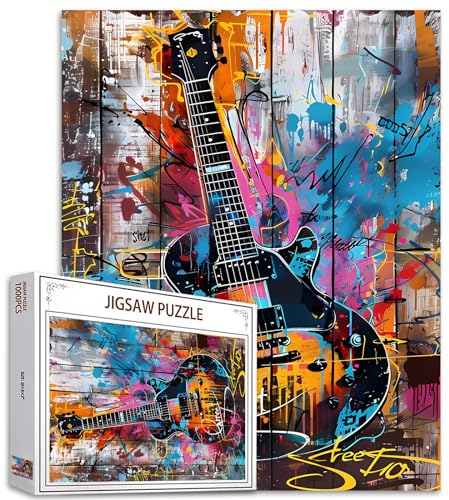 Tucocoo 1000 Teile Puzzles für Erwachsene Banksy Gitarre Jigsaw Puzzle Musical Rock E-Gitarre 1000 Teile Puzzles für herausfordernde Familienaktivitätsspiel Graffiti Kunst DIY Puzzle Wanddekoration