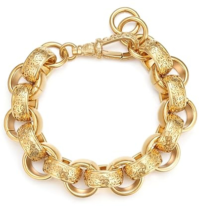 THE BLING KING 20mm Gold Belcher Bracelet for Men – 143g Heavyweight Ornate Belcher Chain, 8-Inch – Chunky Gold Plated Bracelet