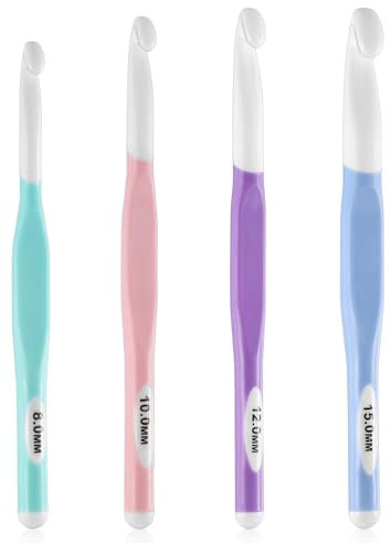 Piriuuo 4 Stück Groß Häkelnadel Set, Häkelnadeln Größen 8,0 mm 10 mm 12 mm 15 mm Ergonomisch ABS Kunststoff Häkelnadeln zum Anfänger Profis Komfortgriff Häkelnadel für Pullover Schals Teppich