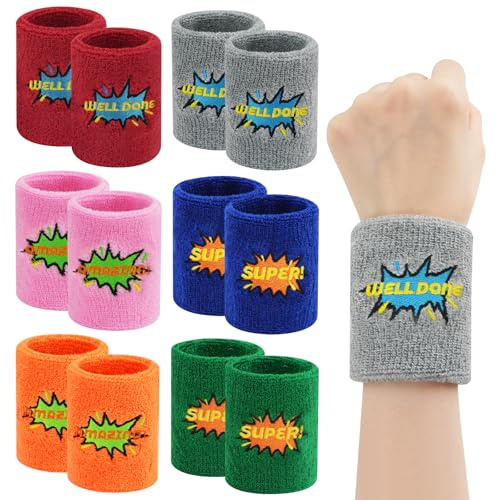 12 bracelets sportifs, bandeaux de sueur colorés pour hommes et femmes, bandeau en éponge, bandeaux respirants pour les poignets, épais bandeaux en coton pour le basketball, le football, le tennis