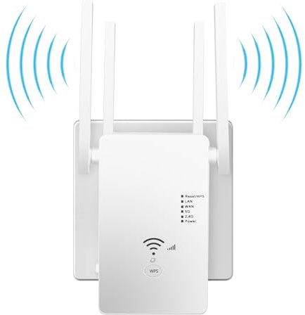 WLAN Repeater WLAN Verstärker 1200 Mbit/s,WiFi Repeater Dual-Band WiFi Booster Internet Verstärker mit Externen 4 Antenne Internet Booster Mit LAN/WAN Port,Kompatibel Allen WLAN Geräten（Weiß）