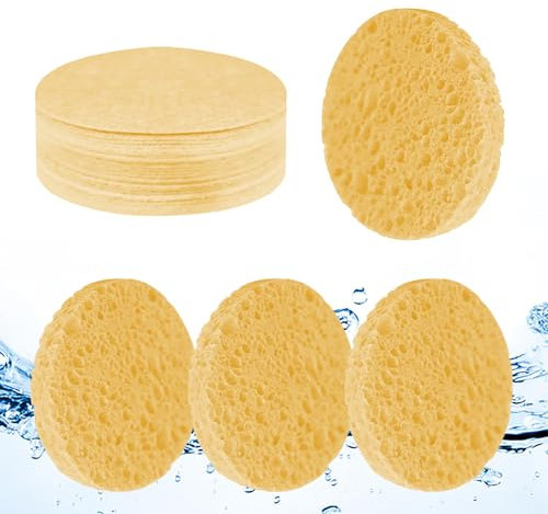 vaolmlop 25pcs Éponge Nettoyante Compressée,Éponges Nettoyantes Quotidiennes En 100% Pulpe De Bois Naturelle Éponge Nettoyante En Coton Masque Exfoliant Démaquillant(Beige jaune)